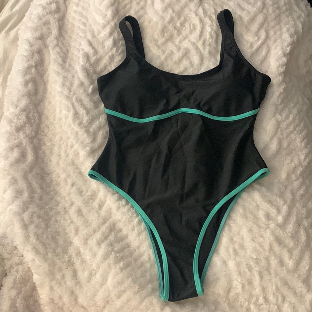 Black with green trim one piece 1XL SHEIN